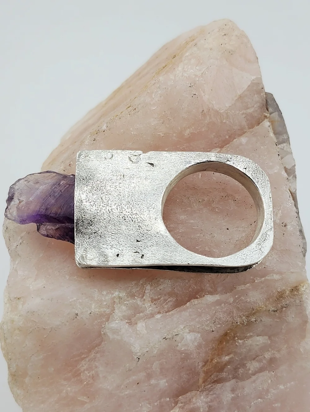 RAW AMETHYST STONE STATEMENT RING HANDMADE IN STERLING SILVER METAL SIZE 10